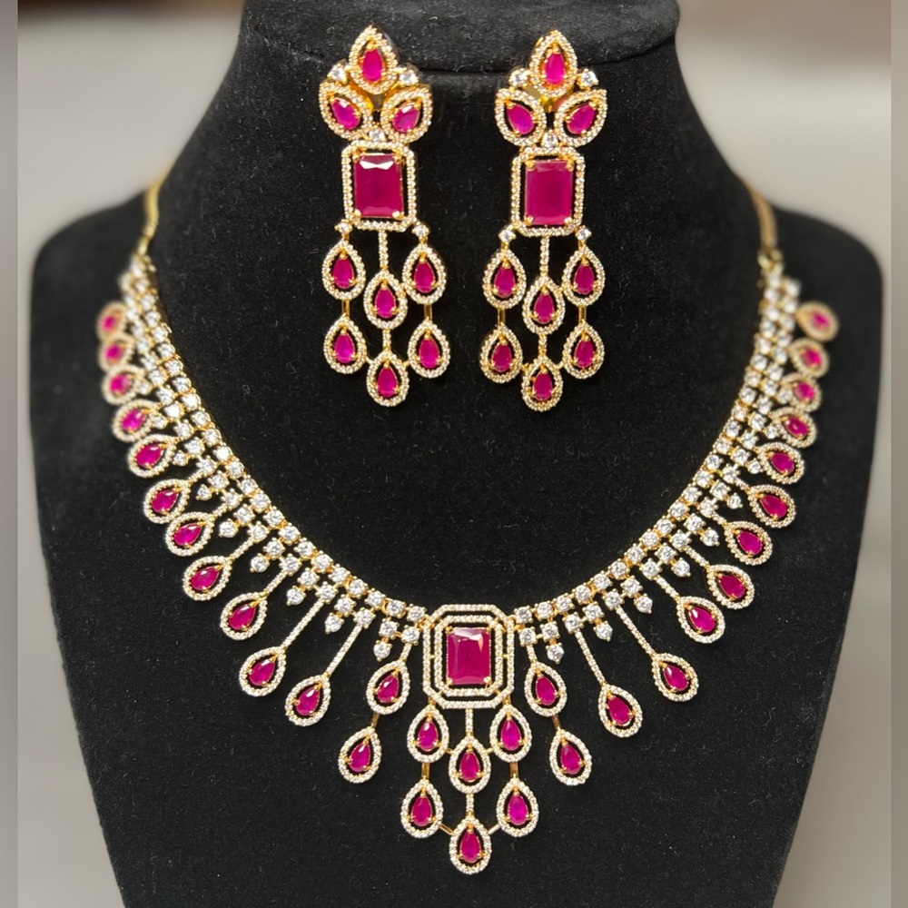 American Diamond (CZ) and  Ruby inspired Stone necklace set
